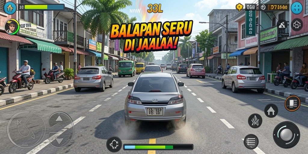 Tampilan gameplay menegangkan dalam balapan mobil cepat.