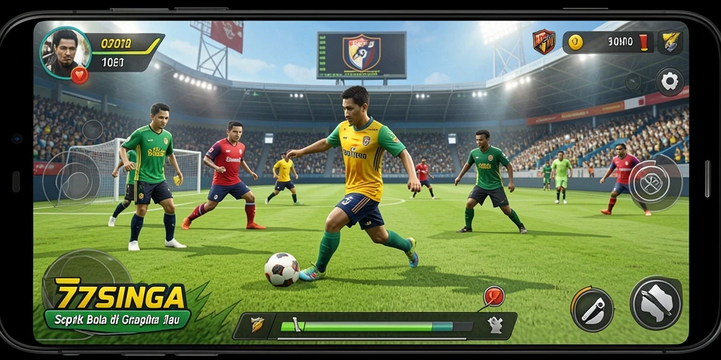 Tampilan menarik dari gameplay <strong>77SINGA</strong> dalam pertandingan sepak bola.