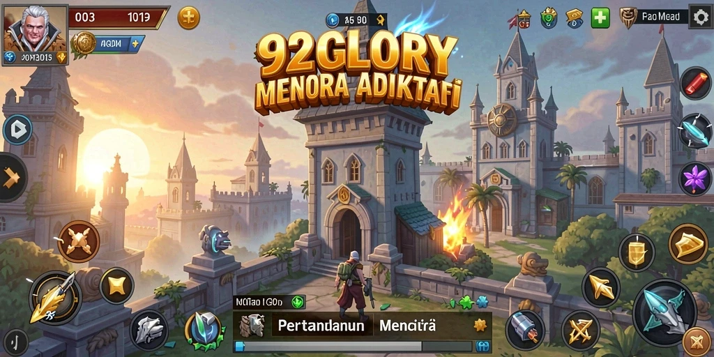 Screenshot gameplay 92GLORY yang menunjukkan aksi pertahanan menara.