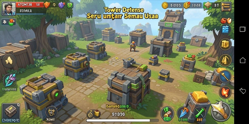 Gameplay seru dalam ATOM138 Tower Defense dengan strategi menara.