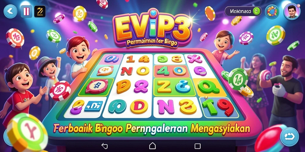 Tampilan gameplay seru dalam aplikasi EVIP3 Bingo yang menggugah semangat.