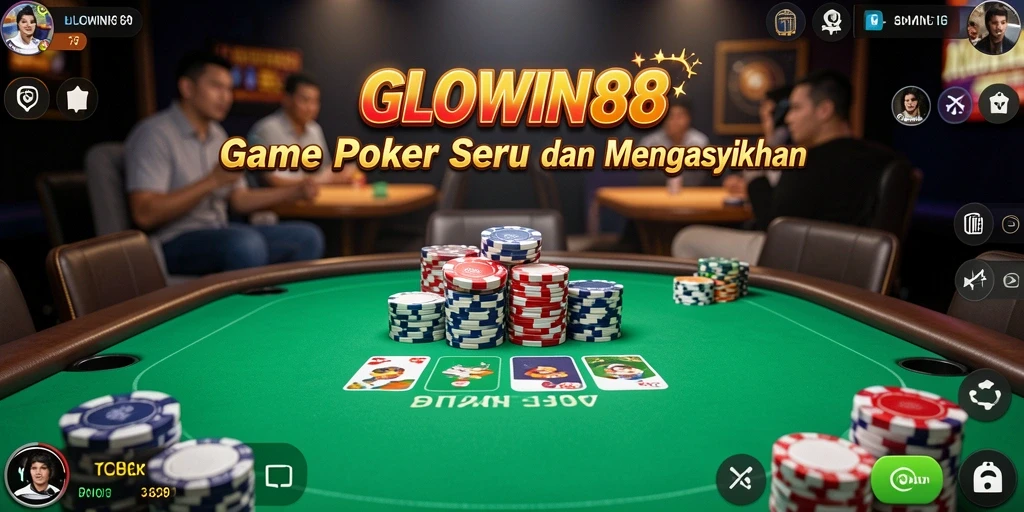 Tampilan gameplay seru di GLOWIN88 dengan suasana poker yang mendebarkan.