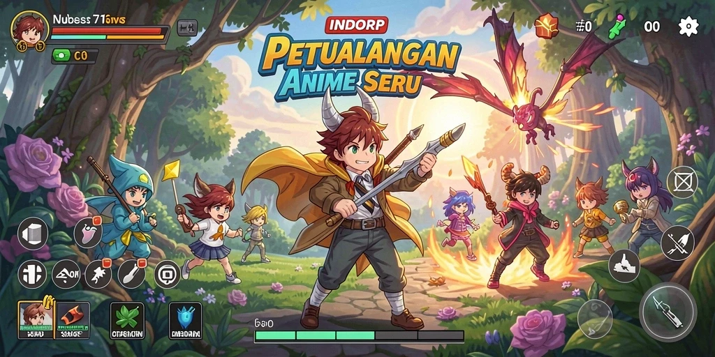 Tangkapan layar gameplay INDORP dengan karakter anime yang beraksi.