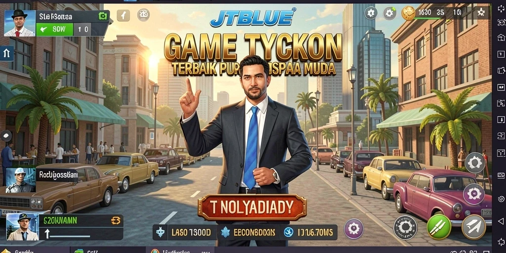 Screenshot JTBLUE menunjukkan gameplay mendebarkan saat mengelola bisnis Tycoon.