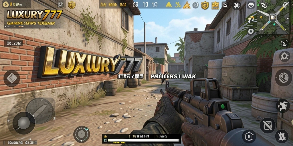 Tampilan gameplay FPS yang intens dalam LUXURY777.
