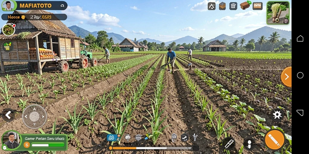 Screenshot utama MAFIATOTO menampilkan petani yang sedang bekerja di ladang.
