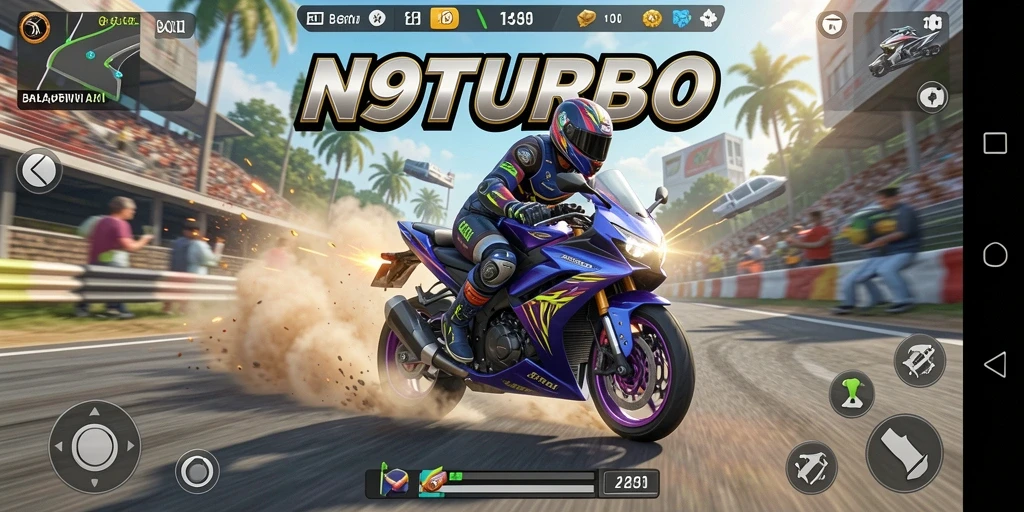 Tampilan gameplay N9TURBO yang seru dan menegangkan.