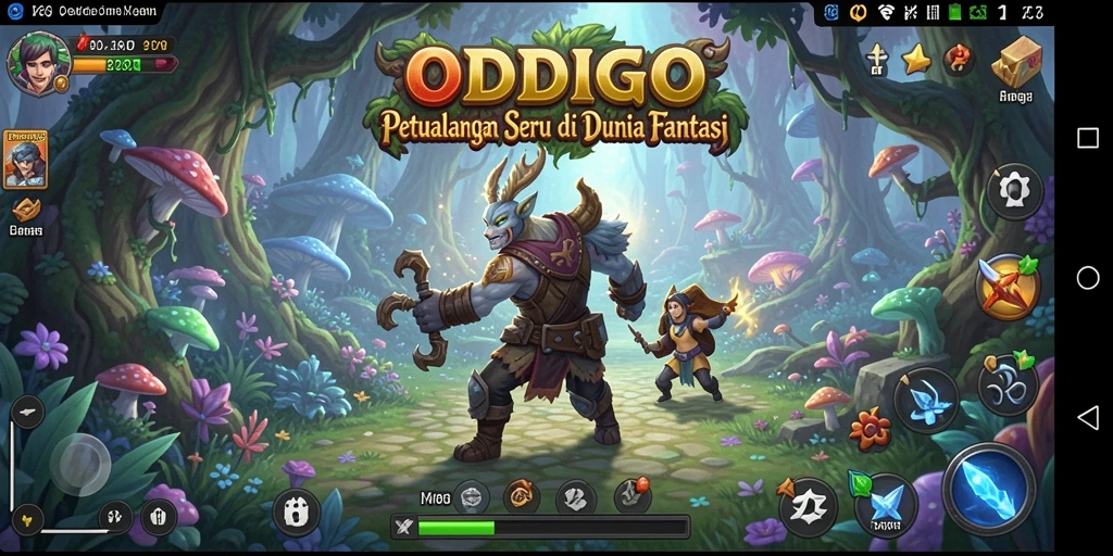 Tampilan screenshot ODDIGO menunjukkan pertarungan epik dengan elemen RPG.