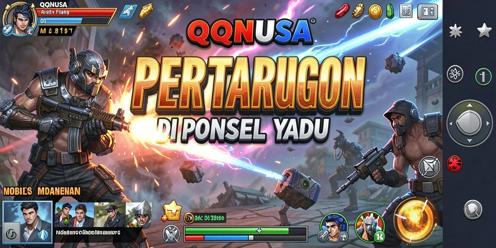 Tangkapan layar gameplay QQNUSA menampilkan pertarungan dinamis dan karakter yang kuat.