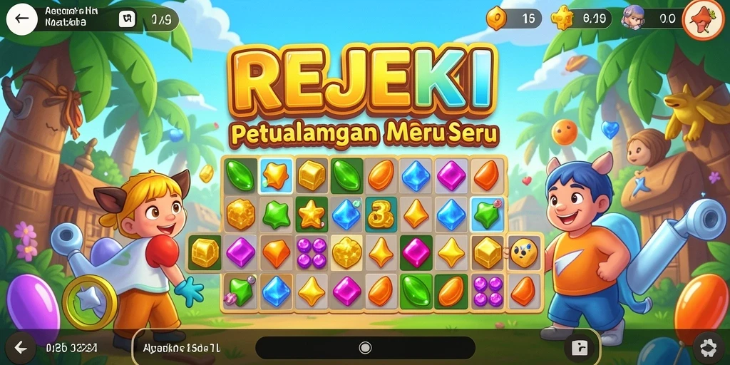 Tampilan gameplay seru dari game Match-3 REJEKI yang penuh warna.