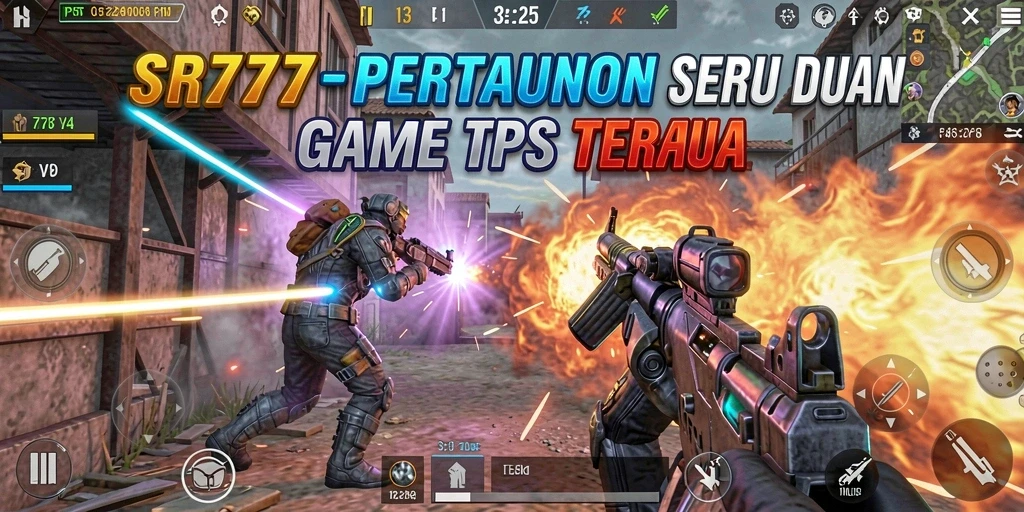 Screenshot gameplay SR777 yang menampilkan aksi menegangkan dalam pertarungan TPS.