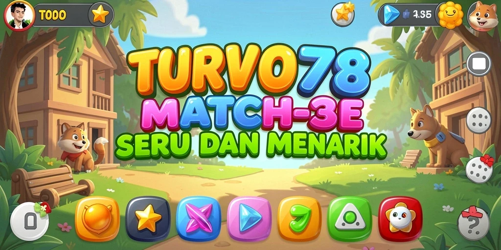 Screenshot gameplay Match-3 TURBO78 menunjukkan kombinasi warna yang menawan.